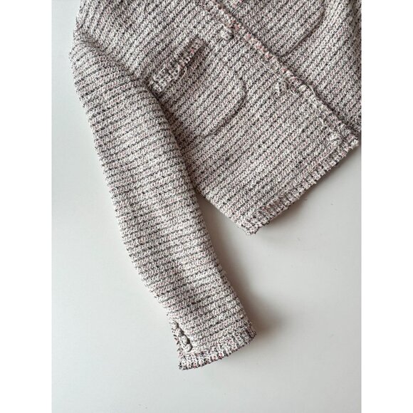 THEORY Preston Tweed Coral Multi Fringed Boxy Cropped Jacket, Size 6 - Picture 9 of 16